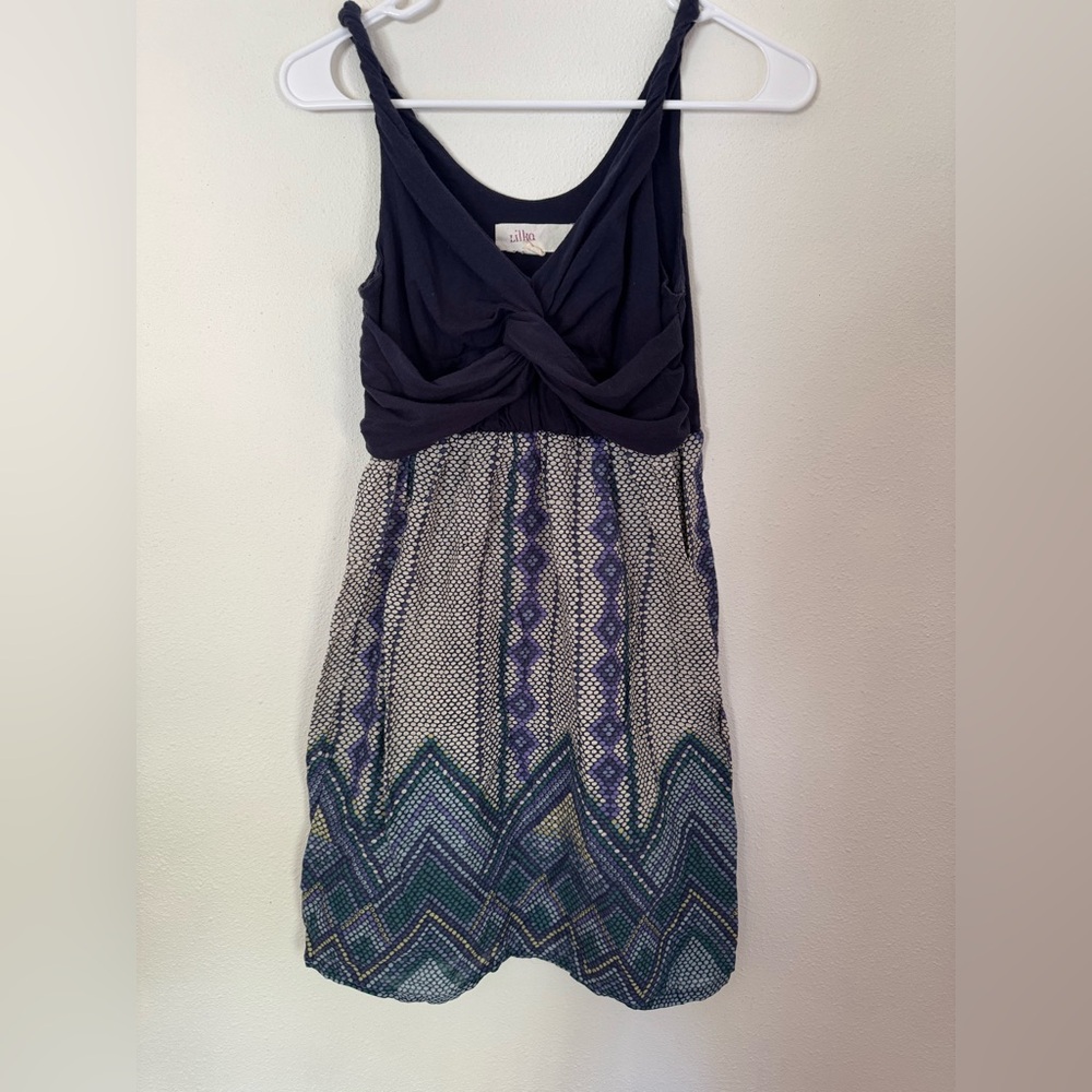 Lilla P Navy and‎ Green Geometric Mini dress Anthropologie